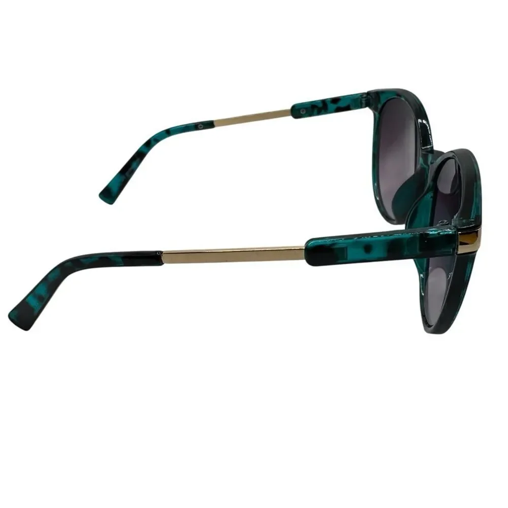 Stylish Teal Green Tortoise Shell Sunglasses with Gradient Purple Lens